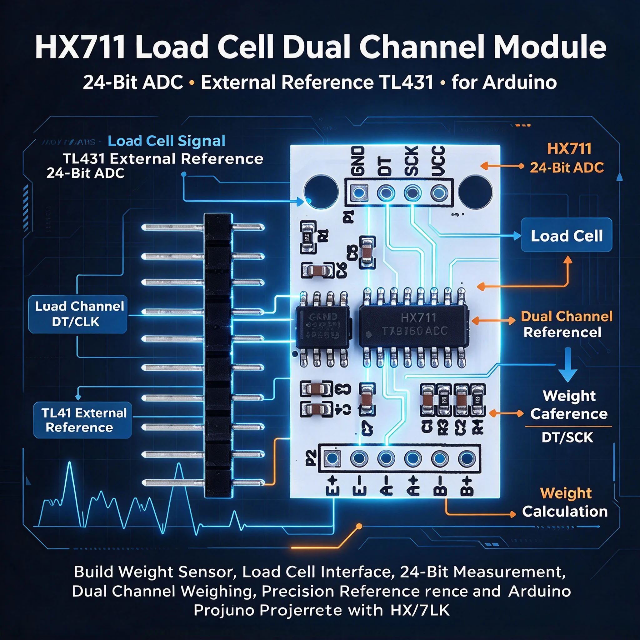 30Pcs HX711 24-Bit ADC Module Load Cell Dual Channel External Reference TL431 for Arduino