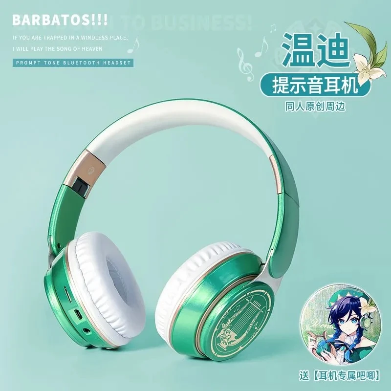 Genshin Impact Headphone Wendy Cosplay Prop Wireless Bluetooth Headset Game Character Headphones with Microphone Wendy Badge