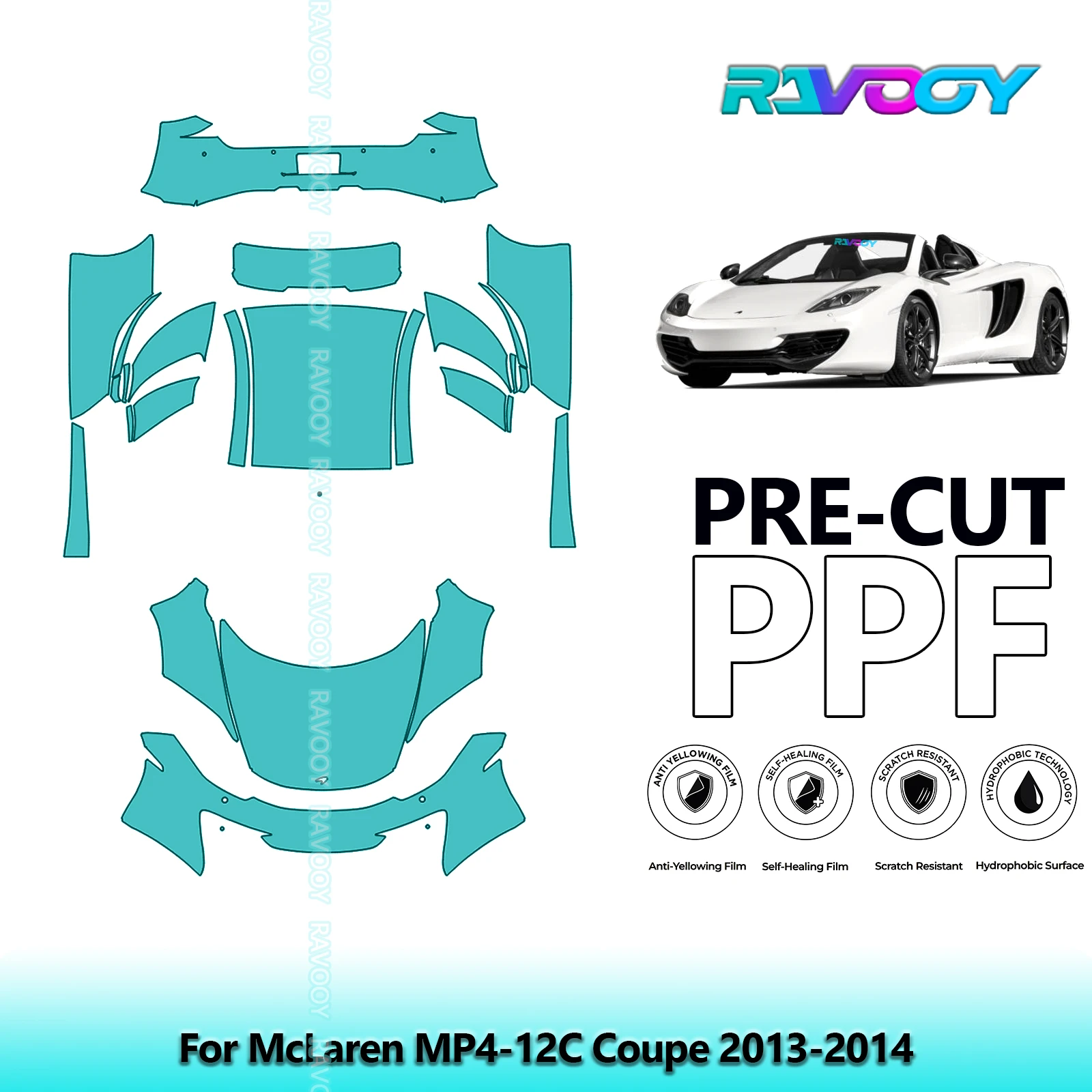 

8.5Mil Precut PPF Paint Protection Film Full Vehicle For McLaren MP4-12C Coupe 2013-2014