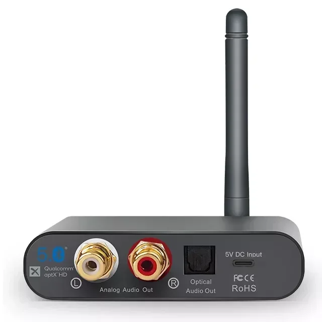 

Customized Branded Qualcomm CSR8675 Bluetooth V5.2 DAC aptX HD Audio Receiver With RCA Optical AUX Port For Speaker