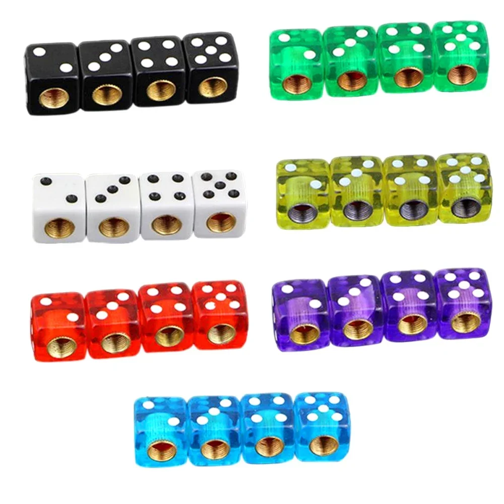 4pcs/set Plastic Wheel Stem Tire Valve Dust Cap Car Tire Valve Dust Cap Gold Dice Tire Tire Valve Cover Bicycle Auto Parts