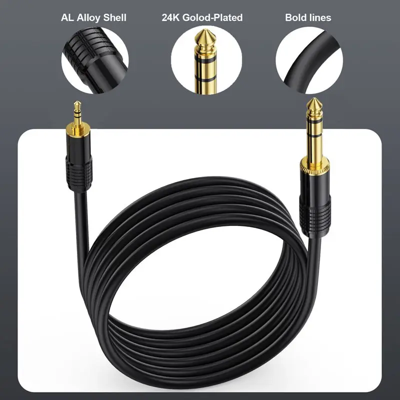 

50cm Alloy Gold-Plated TRS 6.35mm Male Female to 3.5mm 90 ° Bend Male Stereo Mixer Headphone Microphone Amplifier Audio Cable