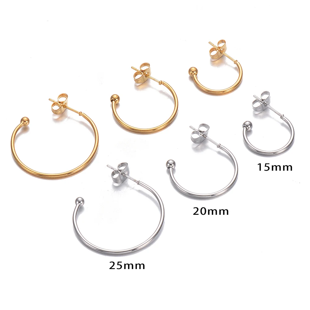 2Pairs Stainless Steel C-Shaped Earrings Hoop Opened Circle DIY Women Fashion Gift Jewelry Making Findings