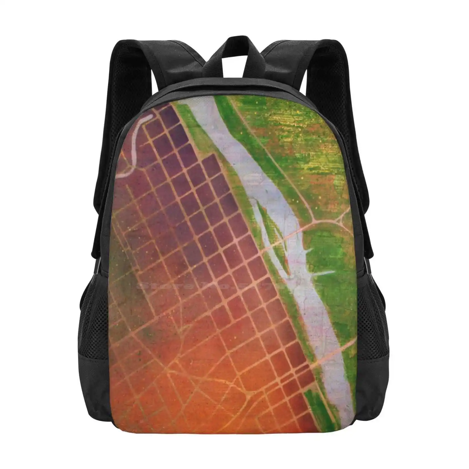 The River Is The Portal #1 Hot Sale Schoolbag Backpack Fashion Bags Collage Virginia Fredericksburg Aerial View City Stencil