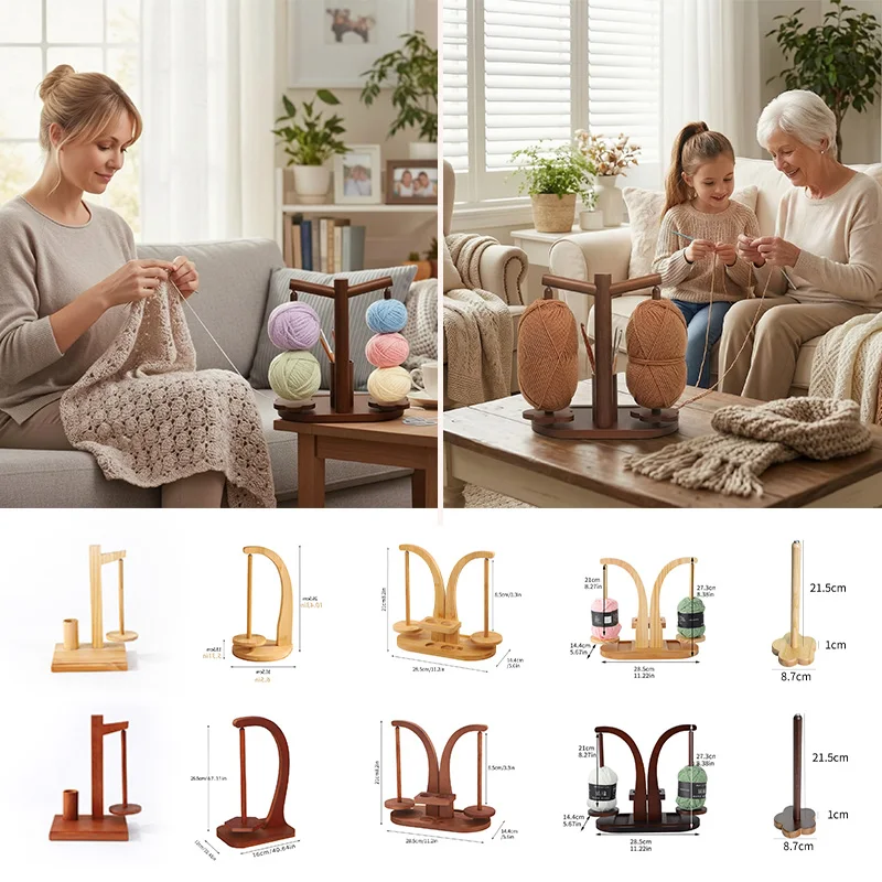 Double Spindle Wooden Yarn Holder Rotatable Yarn Ball Stand Household Knitting Thread Storage Organizer Sewing Thread Holder
