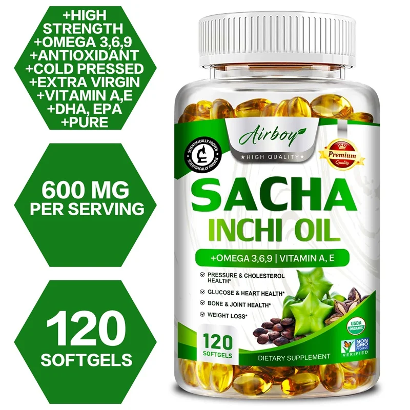 

Sacha Inchi Oil Capsules - Balances Cholesterol Levels and Supports Heart, Brain, Eye and Immune System Health