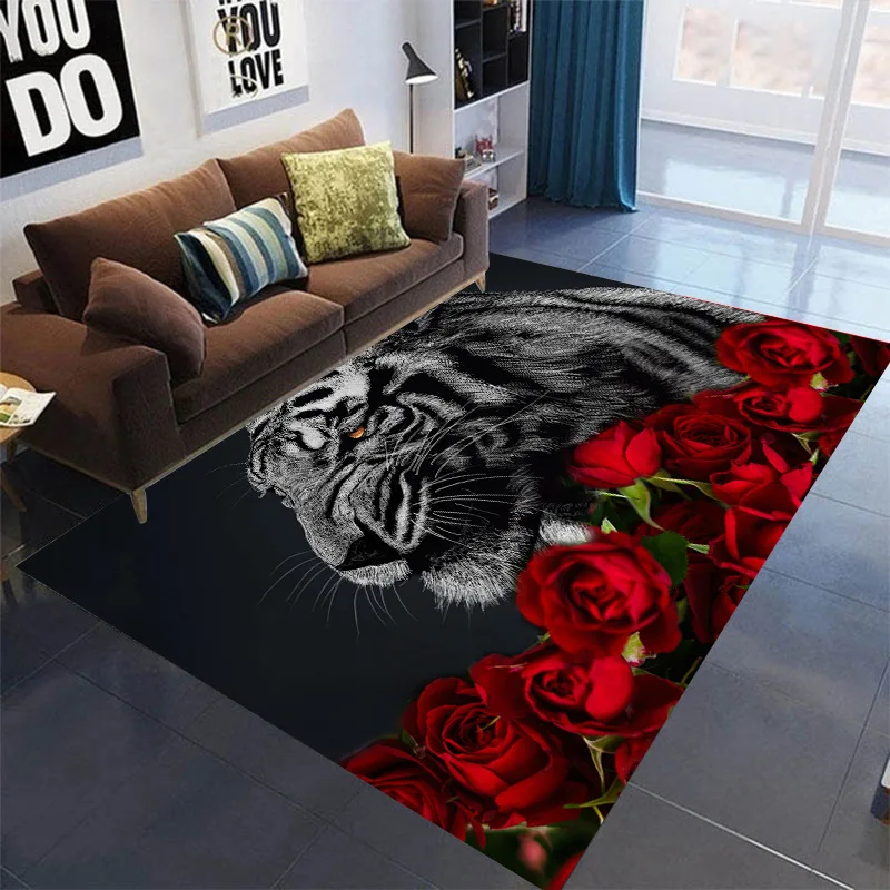 3d Cartoon Tiger With Rose carpets for living room kids bedroom floor mat kitchen parlor non-slip area rug large home decoration