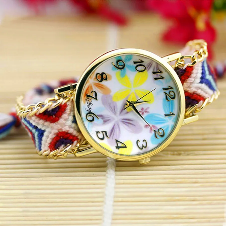 shsby New Ladies flower Woven nylon rope wrist watch fashion women dress watch high quality quartz watch sweet girls watch