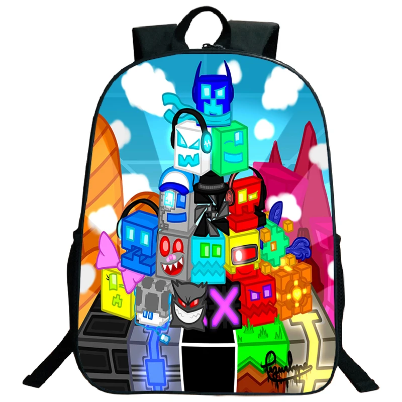 Large Capacity Geometry Dash Backpack for Teenage Students Travel Knapsack Boys Softback School Bags Kids Bookbag Laptop Bag