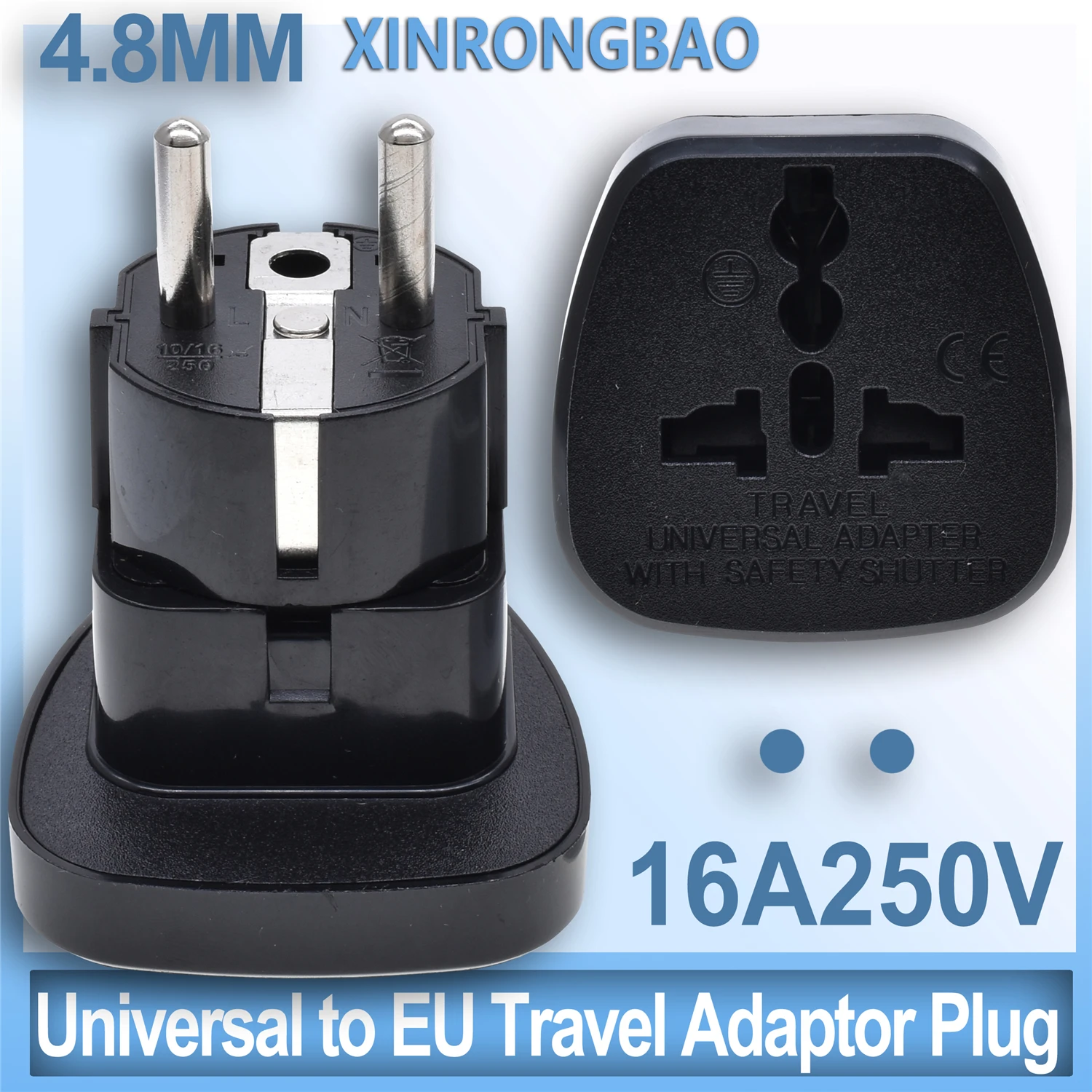 Copper 16A 250V Europe 4.8mm pins travel adaptaer plug EU Germany French Belgium Korea Russia power plug socket Korea converter