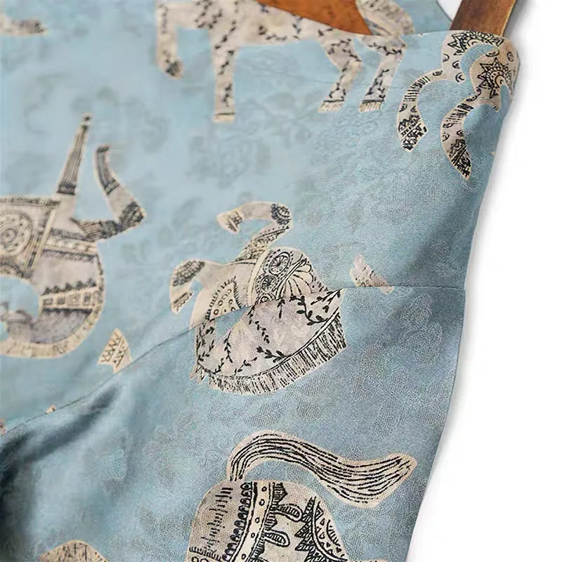 BirdTree-35MM الحرير سقي الشاش أنيقة تي شيرت، المرأة قصيرة الأكمام الجاكار، أزياء تخفيف بلوزة فضفاضة، 2025 الخريف T5O617CC