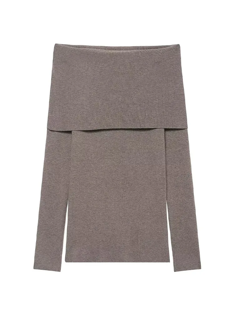 HH Women's 2025 Winter Fashion Solid Knitted Tube Top Pleated Top Female Simple Off-Shoulder Slim Fit 2-Color Long-Sleeved Top