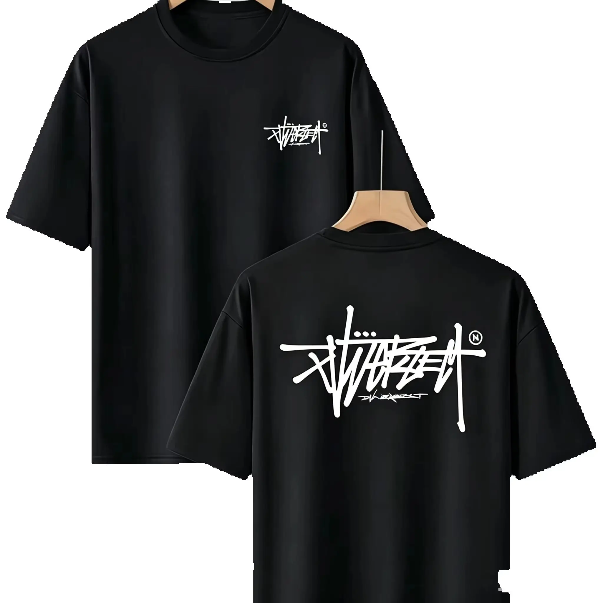 Camiseta de Algodão de Manga Curta para Homens e Mulheres, Estampa de Letras em Graffiti, Gola Redonda, Solta, Casual, Moda Streetwear, Blusa para Uso