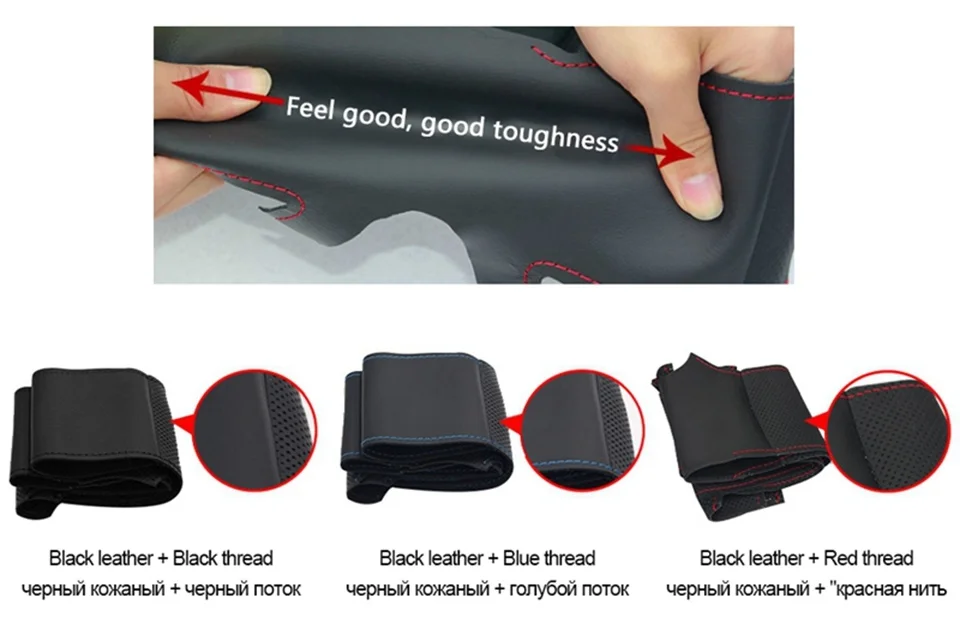 For Hyundai Solaris Verna I20 Accent 2008-2012 Hand-stitched Durable Artificial Leather Black Steering Wheel Cover