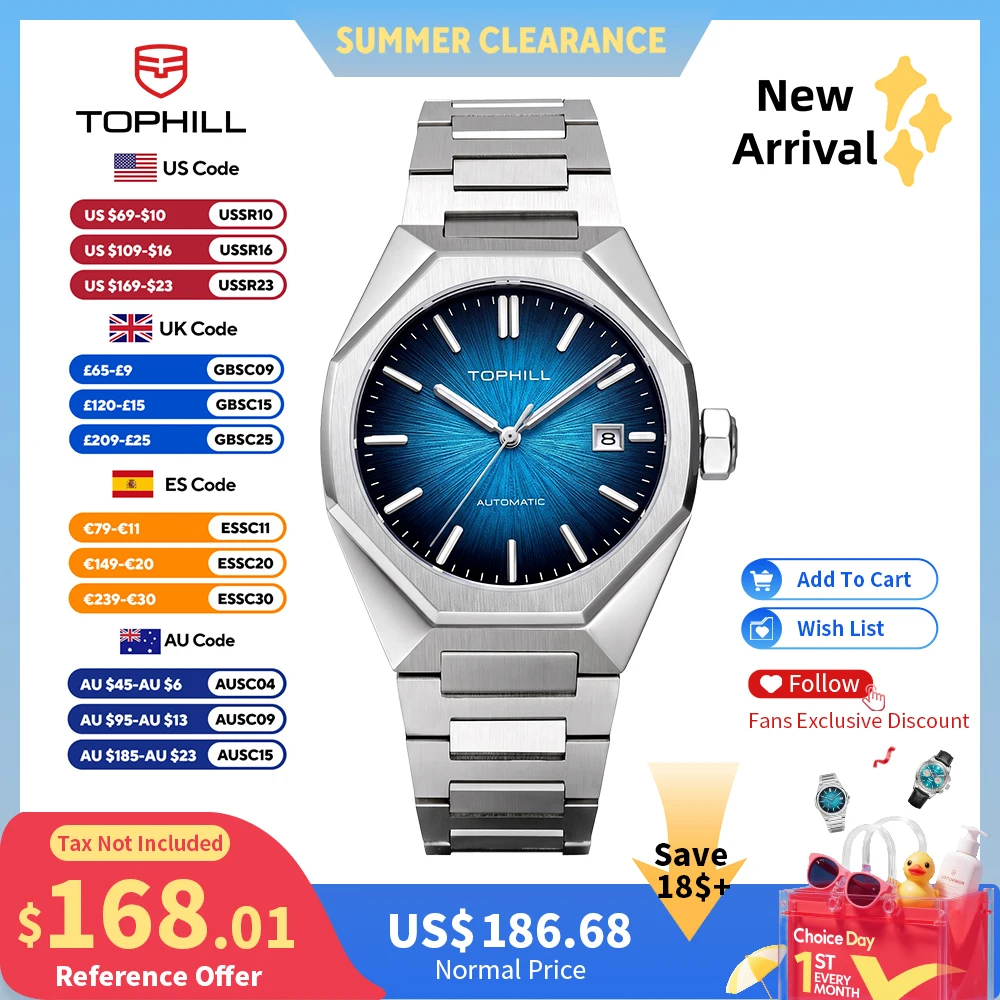 Butterfly Clasp Deployant - TOPHILL 39mm Miyota 8215 Mechanical Watches