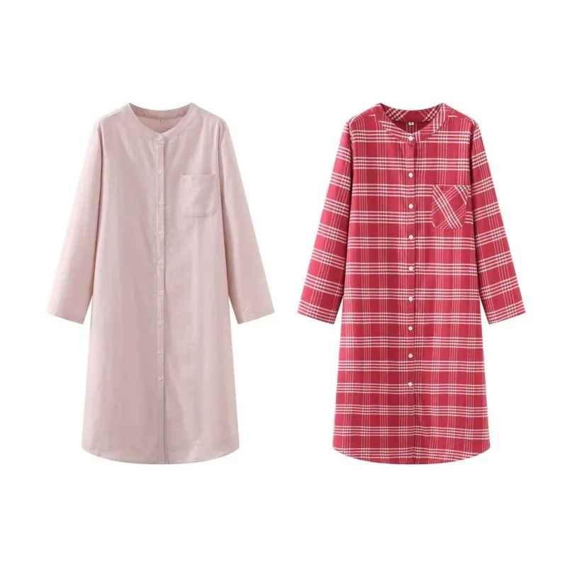 Japanese Style Cotton Nightgown Brushed Velvet Long Sleeved Pajamas Classic Spring and Autumn Winter Dresses Casual Home Dress