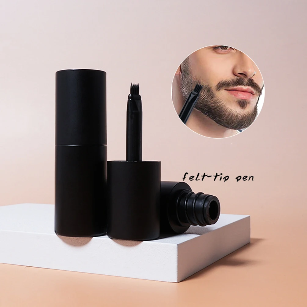 Penna per barba a quattro punte Etichetta privata Matita per archiviazione impermeabile vegana a lunga durata Logo personalizzato cosmetico Confezione nera all'ingrosso