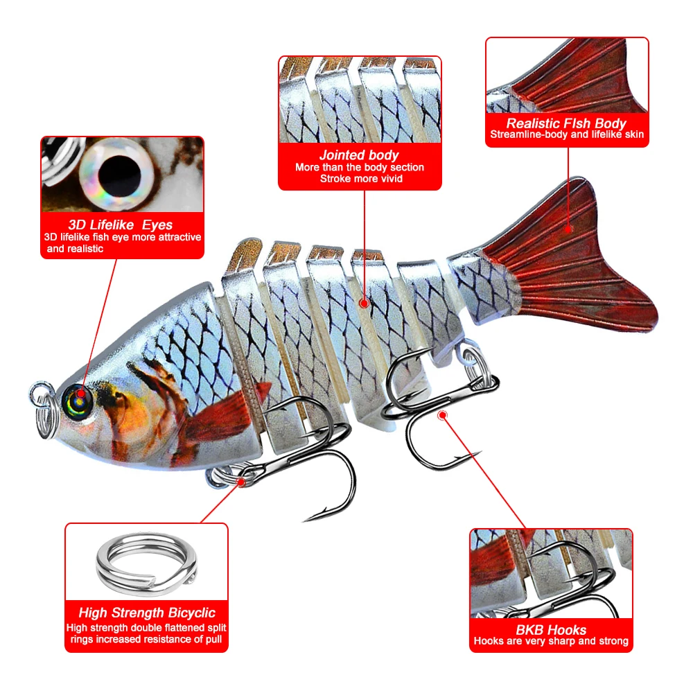 

1pcs Multi Jointed Fishing Lure 15 Color 7 Segment Swimbait 10cm 15.5g Bionics Joint Bait Wobbler 6# Treble Hook Crankbait hs001