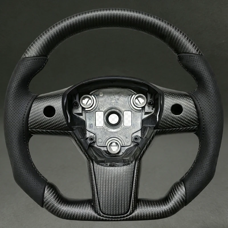 For Tesla Model 3 Steering Wheel Matte Carbon Fiber with Suede Quality for Tesla Model 3 Model Y 2019 2020 2021 Flat Bottom