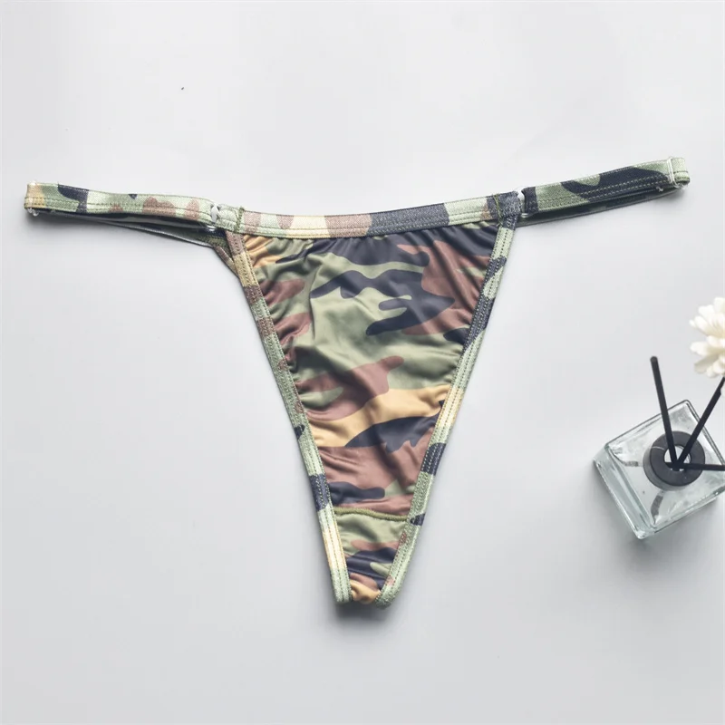 1 Pcs Women's Silky Camouflage Adjustable Low Waist Bikini Thong Lingerie T-Back Design Comfortable Everyday Sexy Underwear