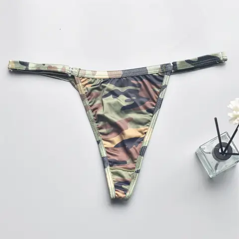 1 Pcs Women's Silky Camouflage Adjustable Low Waist Bikini Thong Lingerie T-Back Design Comfortable Everyday Sexy Underwear