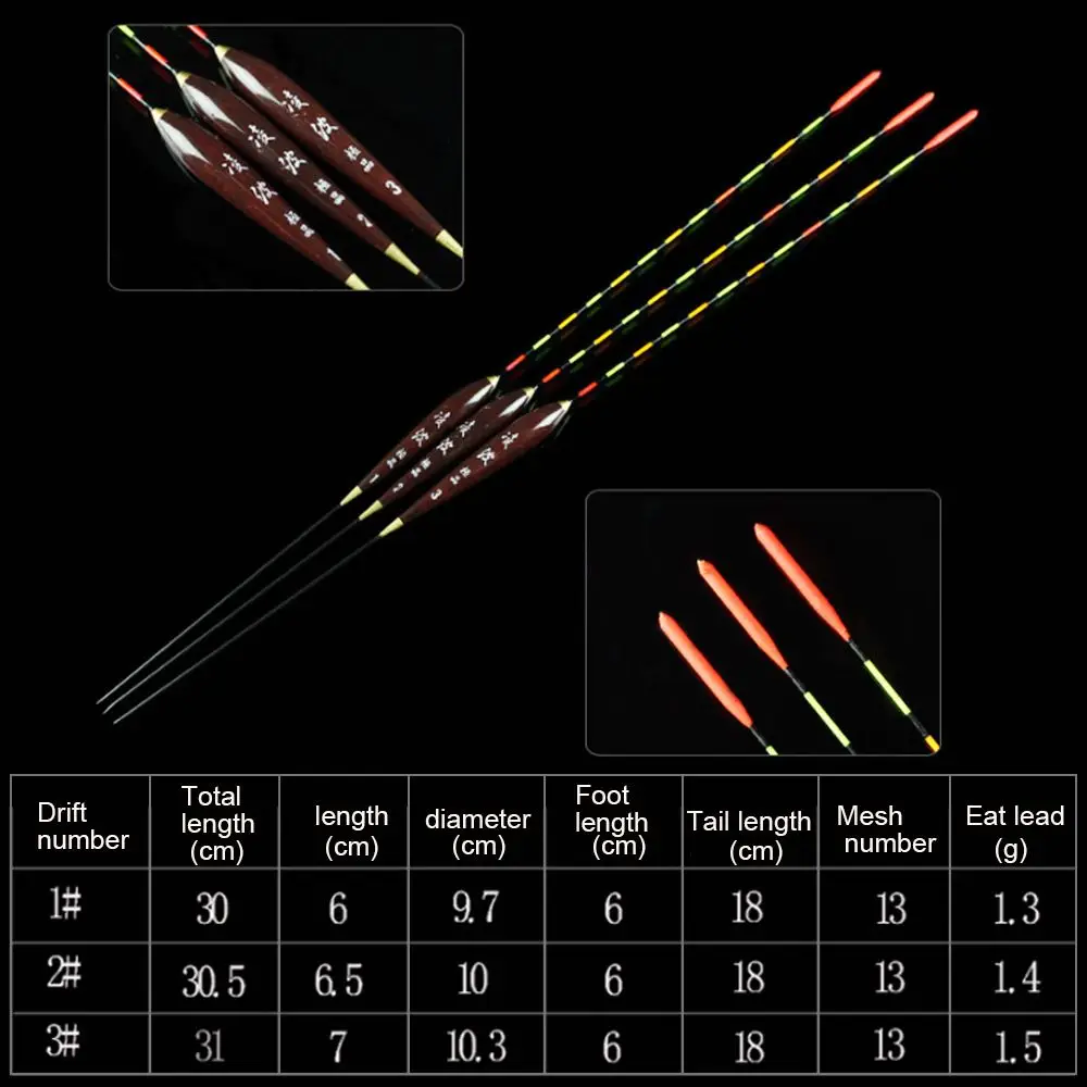 3pcs Wood Fishing Float Fluorescent High Sensitivity Bobber Luminous Float Marked Bold Fishing Light Float Fishing Accessories