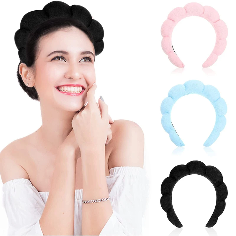 Fashion Headwear Gift for Women Girls Sponge Headband Puffy Hair Band Makeup Bubble Retro Washing Face Hair Hoop Accessories Spa