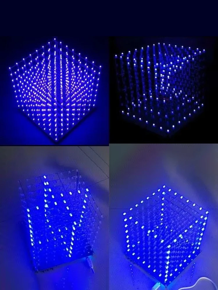 8x8x8 LED Cubo 3D Luz Cuadrada Azul LED Kit de bricolaje electrónico Capacidad templada
