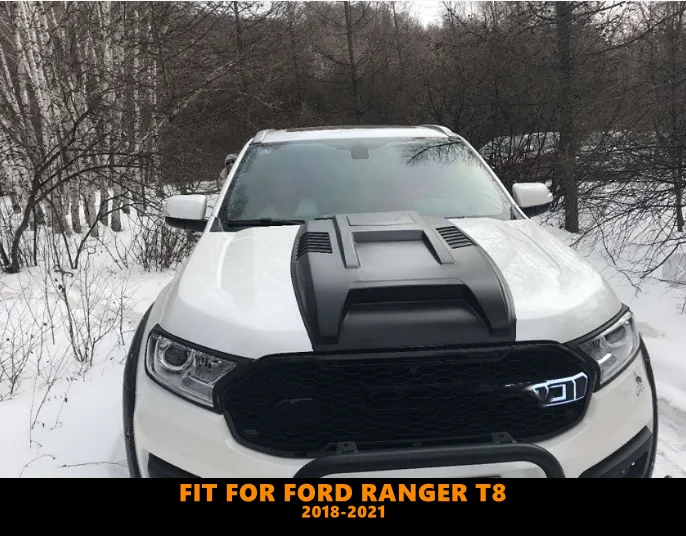 ABS Black Bonnet Scoop Bonnet Hoot Front Car Cover Seven Styles Fit For Ford Ranger T8 2018-2021