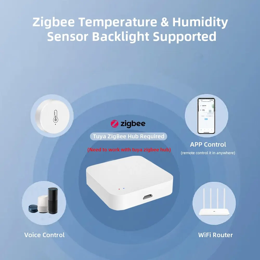 Tuya ZigBee Mini Temperature Humidity Sensor Smart Home Remote Monitor Works with Gateway Alexa Google Home Voice App Control