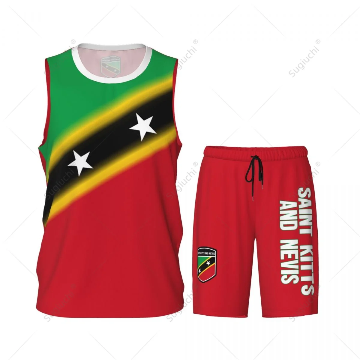 Men Saint Kitts And Nevis Flag Basketball Jersey Set Mesh Shirt & Pants Sleeveless Exclusive Team-up Custom Name Nunber Unisex