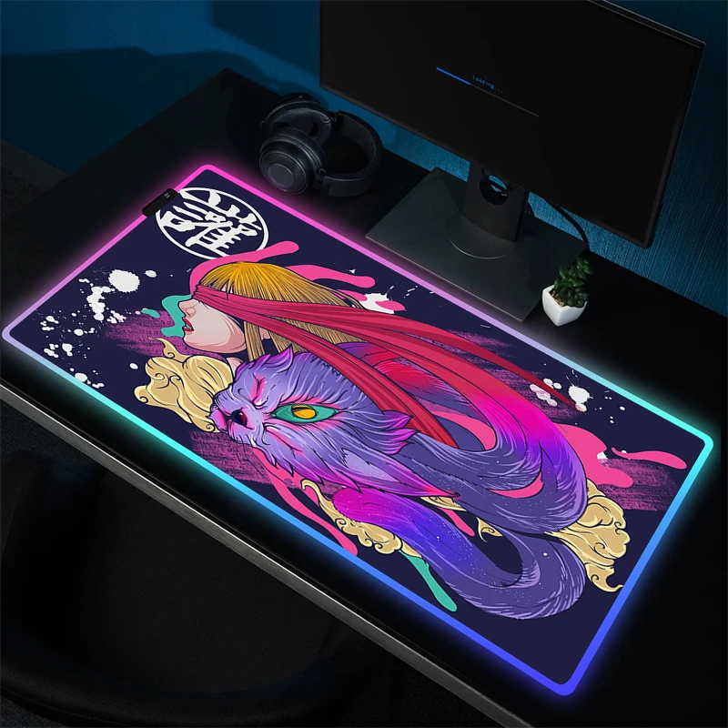 

Beast Rubber Mousepad RGB Non-Slip Desk Mat Anime HD Print Game Mouse Pad Gamer Mouse Mat Large Gaming Carpet LED Table Mats XXL