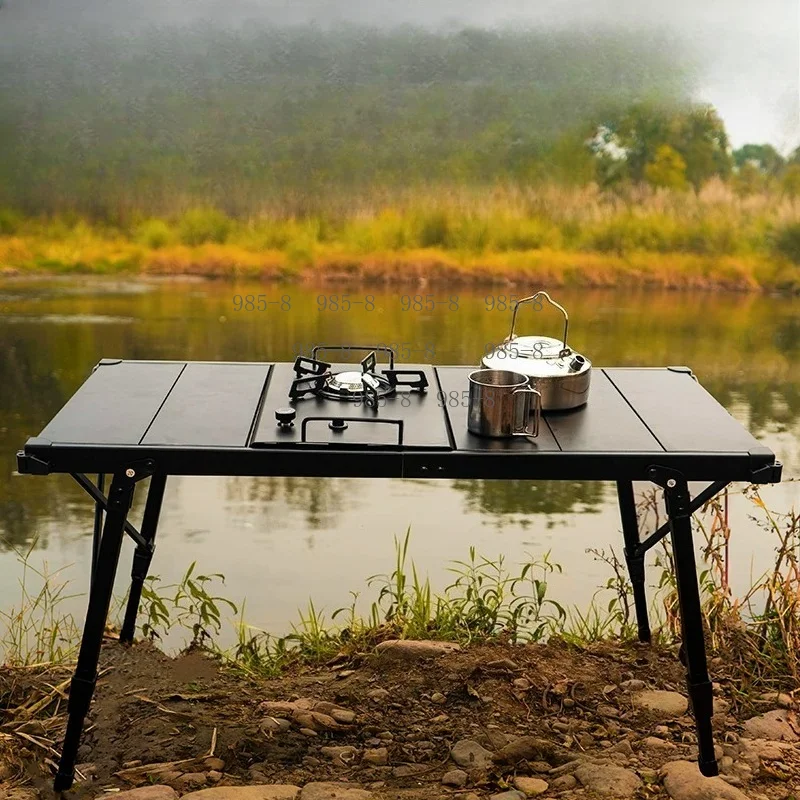 Portable Lifting Aluminum Egg Roll Table, Outdoor Foldable Table for Picnic Barbecue Mobile Kitchen Camping