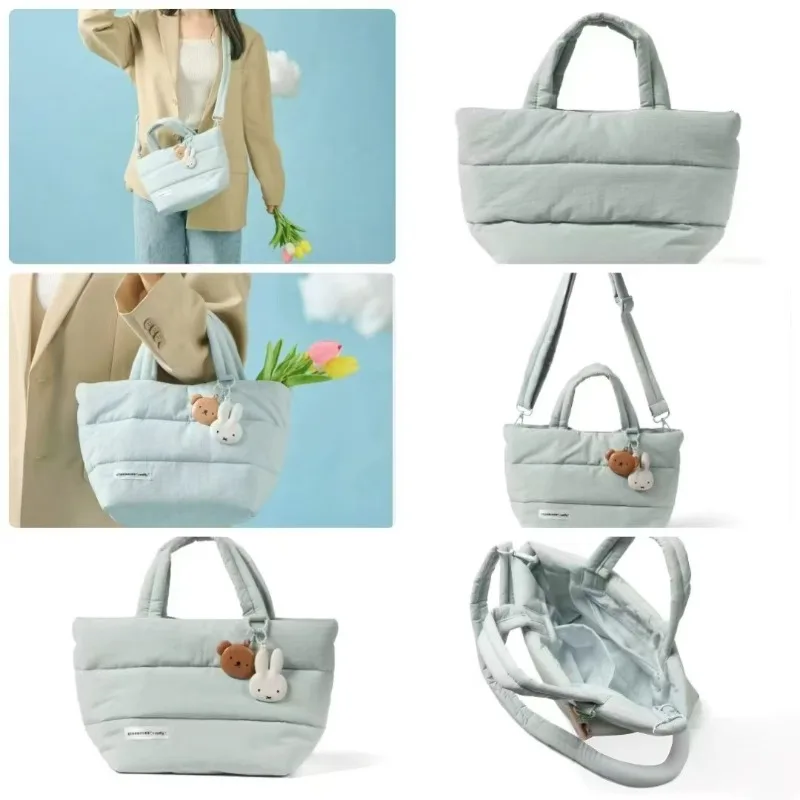 2025년 신상 귀여운 미피 토끼 다운 토트백 만화 대용량 캐주얼 핸드백 커플 축제 선물