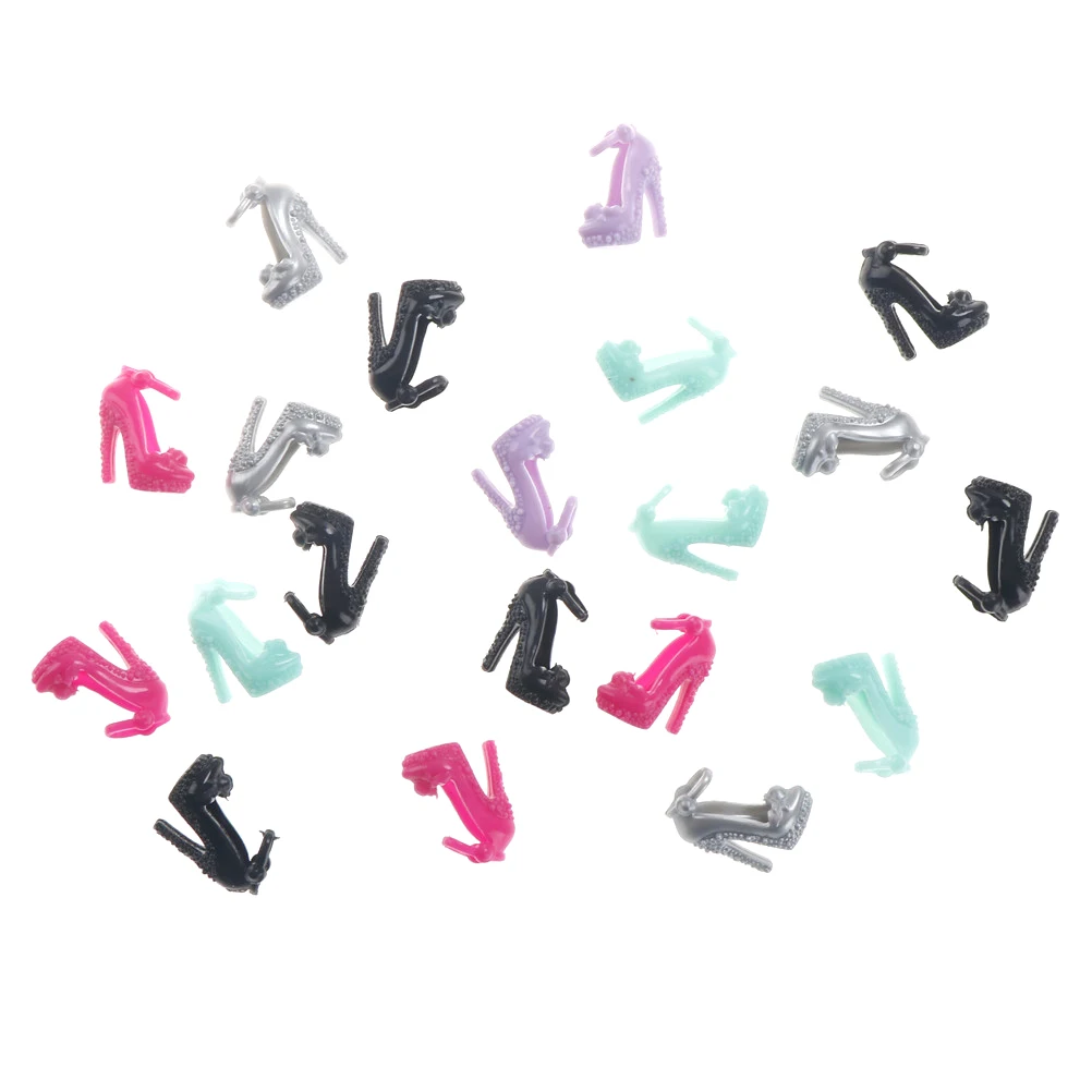 【New】10Pair Random Dollhouse Miniature Plastic Shoes Mini Princess High Heel Shoes Party Dress Doll Shoes Dolls Accessories Gift