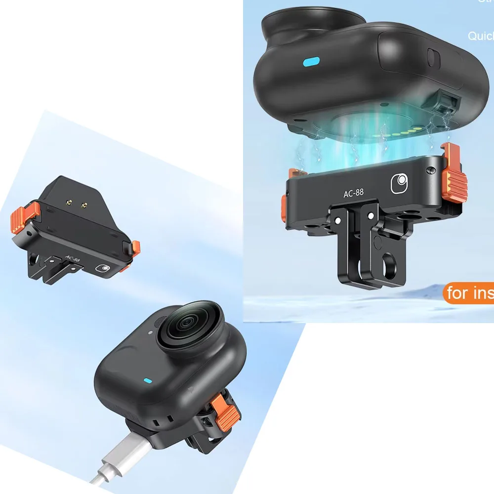 

for Insta360 GO Ultra Quick Release Charging Mount Aluminum Alloy with Magnetic Attachment Type C Port 1/4 Screw Adapter