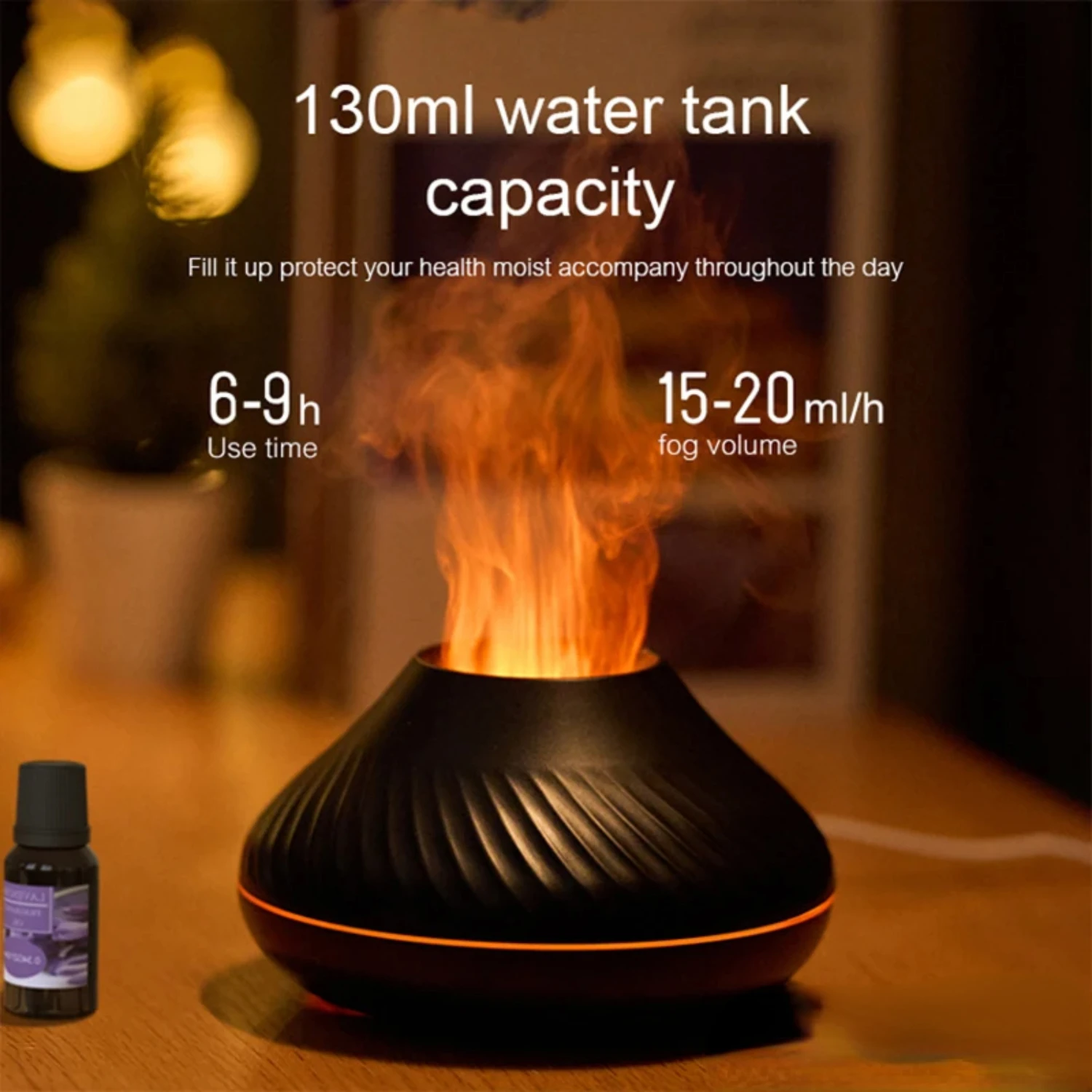 Portable Mini Volcanic Air Humidifier - 130ml USB Diffuser with Essential Oil Capability, Long-lasting 6-9 Hours of Use