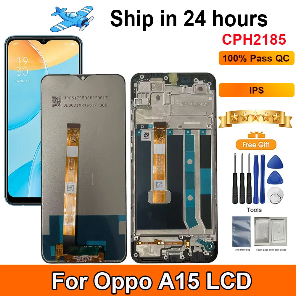 Pantalla LCD de 6,5 pulgadas para Oppo A15, reemplazo del conjunto del digitalizador del Panel táctil con marco para Oppo A15 LCD CPH2185