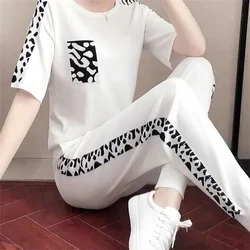 Sports Suit For Women Summer Two Piece Set 2023 New Female Pants Two Piece Set Ladies Casual Sportswear Suit Short Sleeve 2PCS