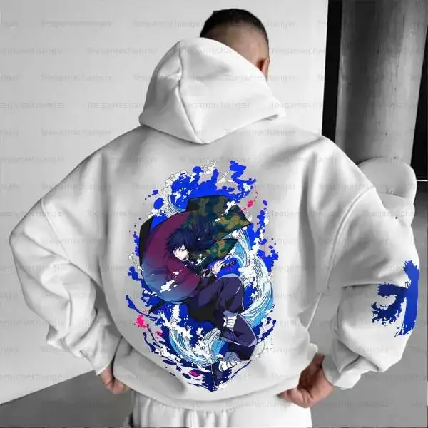 Sudadera con capucha Demon Slayer Kimetsu No Yaiba para hombre, 100 algodón, sudadera con capucha, suave, cálida, holgada, para uso diario informal