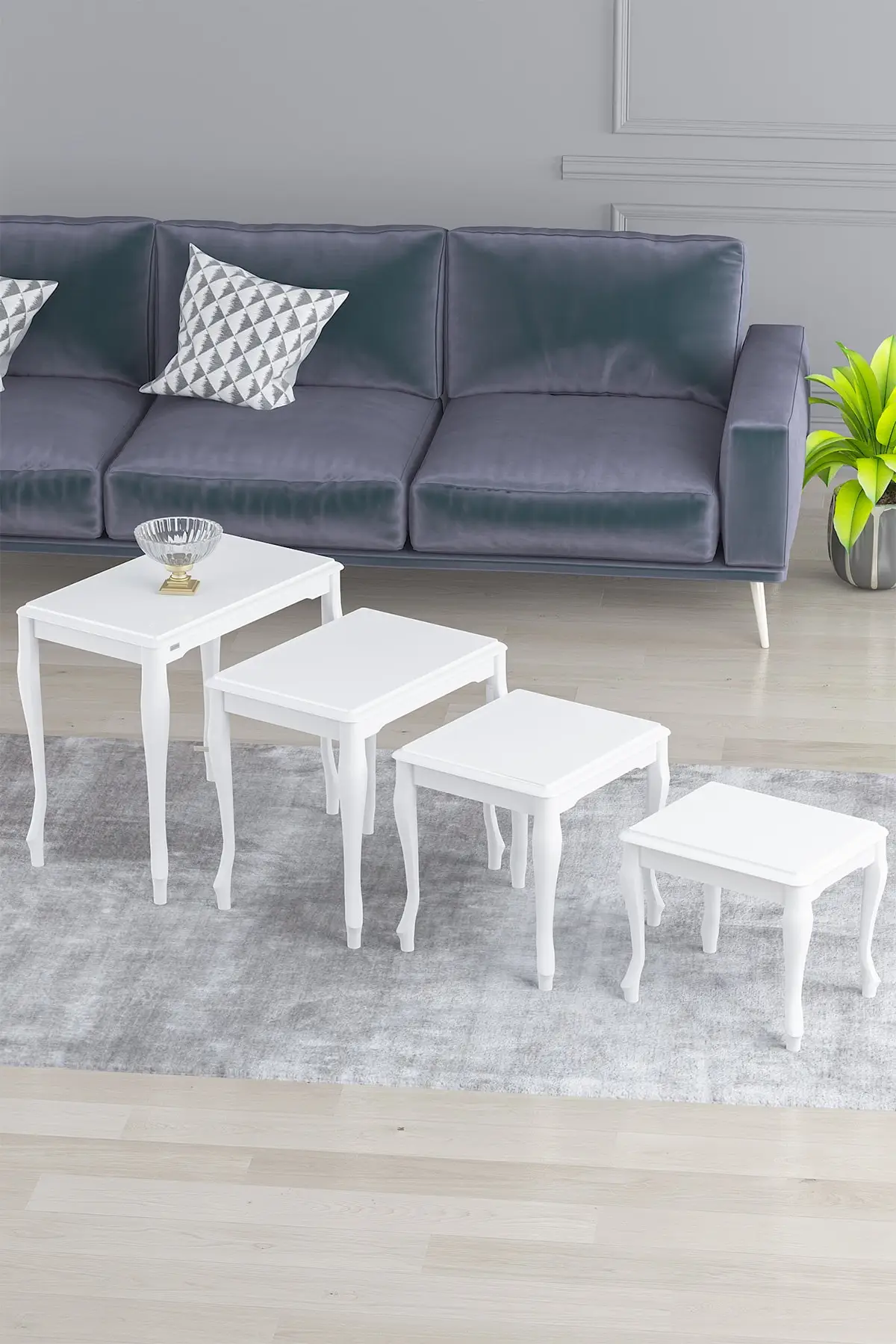 DOLBOVI Roman Series 4lü Zigon Coffee Table Set, Top Quality 1. Grade Mdf And Lacquer Paint, Beech Legs Coffee Table