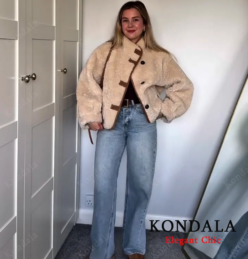 

KONDALA женское осенне-зимнее теплое пальто с карманами на пуговицах, свободное пальто из искусственной замши, модное осенне-зимнее повседневное винтажное женское пальто 2023