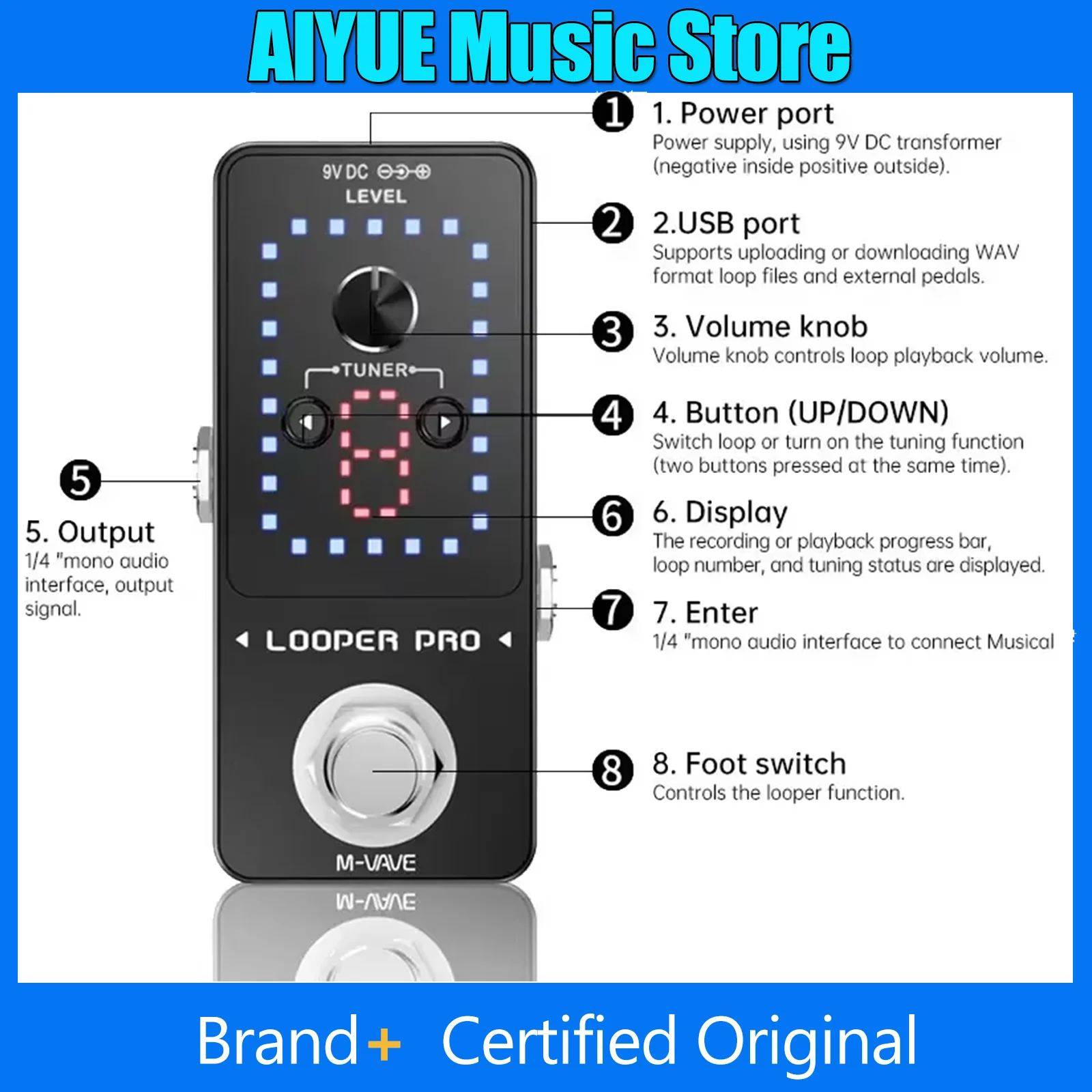 

Гитарная педаль эффектов M-VAVE Looper Pro, новый стиль, 9 лупов, 40 минут записи, луп-станция, тюнер, аксессуар для электрогитары
