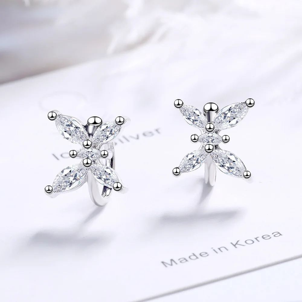 Модные легкие роскошные зажимы для ушей из стерлингового серебра 925 пробы с бантом и цирконом, подарок на день рождения, годовщину