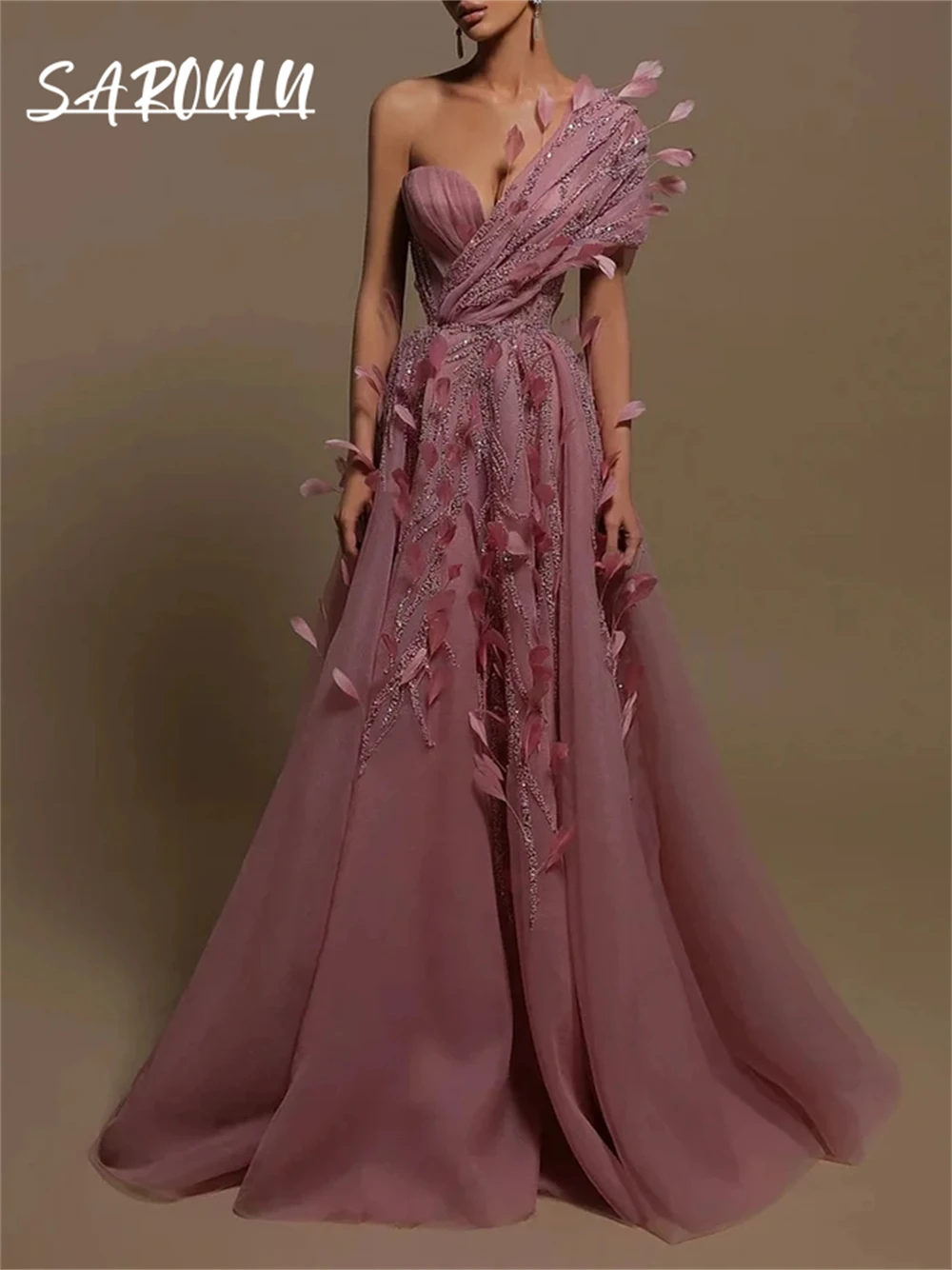 Robe de soirée en tulle ligne A initiée avec appliques 3D pour femmes, robes de Rhà paillettes, robe de soirée de mariage, robe d'anniversaire, robe de nouvel an