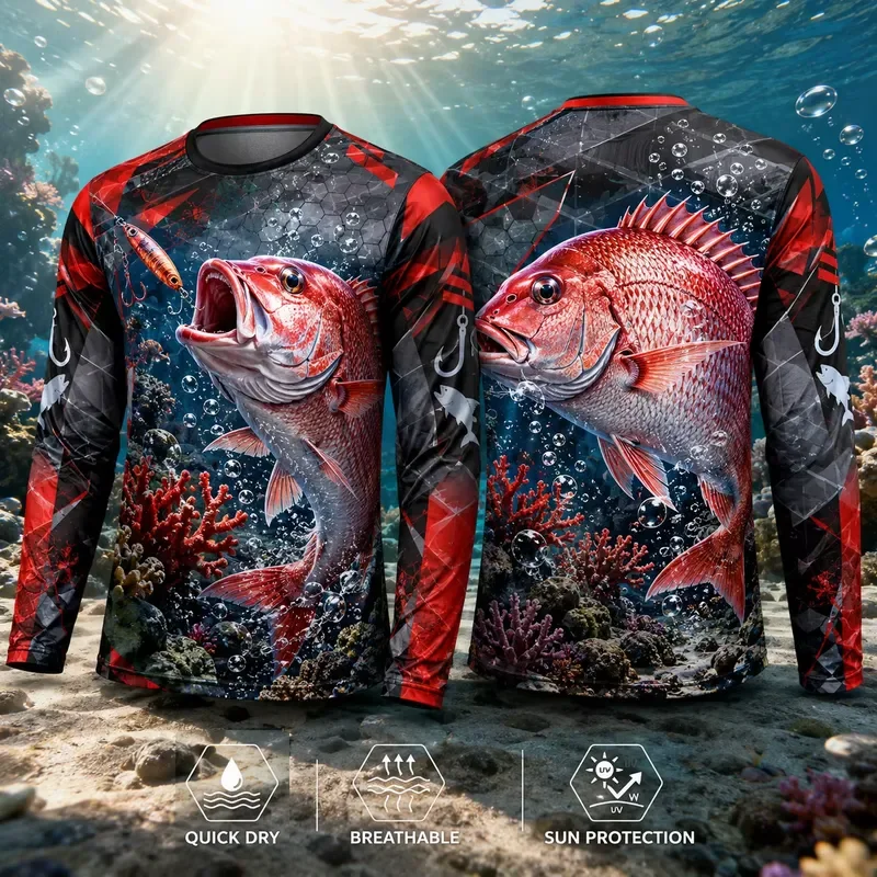 3D Print Casual Long Sleeve Red Snapper Fishing Shirt Men 3D Fish Print Quick Dry UPF 50 UV Protection Jersey Outdoor Angling - view 2