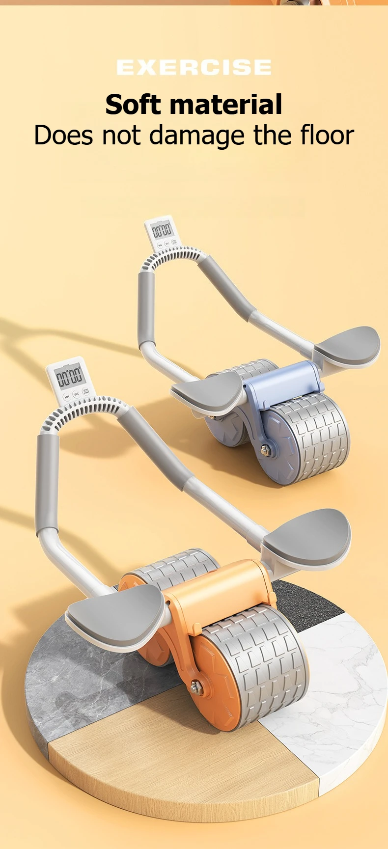 Bauchtrainer mit zwei Rädern, rutschfest, stabil, Fitnessgerät für Zuhause, Bauchformung, Core-Trainer für Anfänger – Detail 8