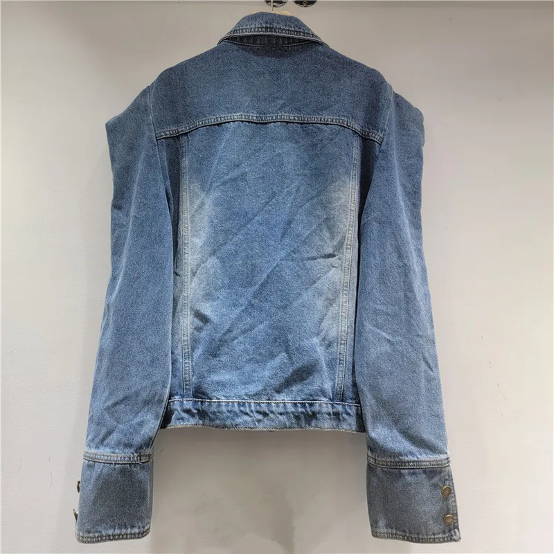 Niche Design Heavy Craft Denim Jacket for Women with Right Angle Shoulder Zipper Trendy, European American Style Women's Jacket