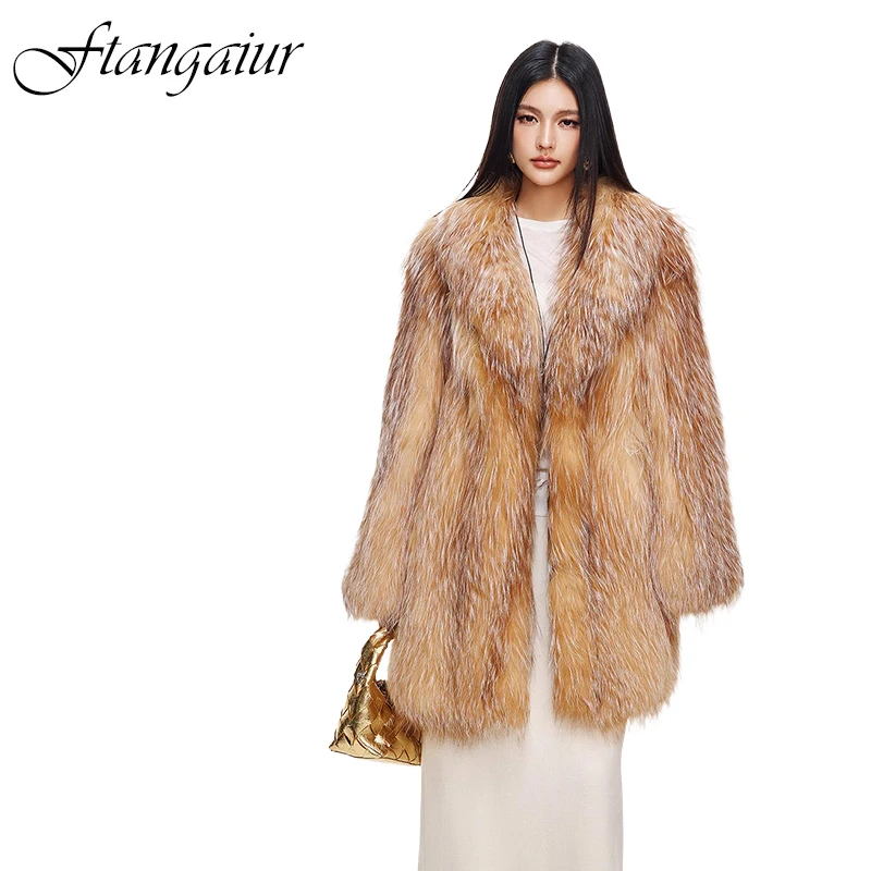 

Ftangaiur женская зимняя импортная шуба из лисьего меха с длинным рукавом женские плетеные пальто из лисы с отложным воротником средние пальто из натурального лисьего меха
