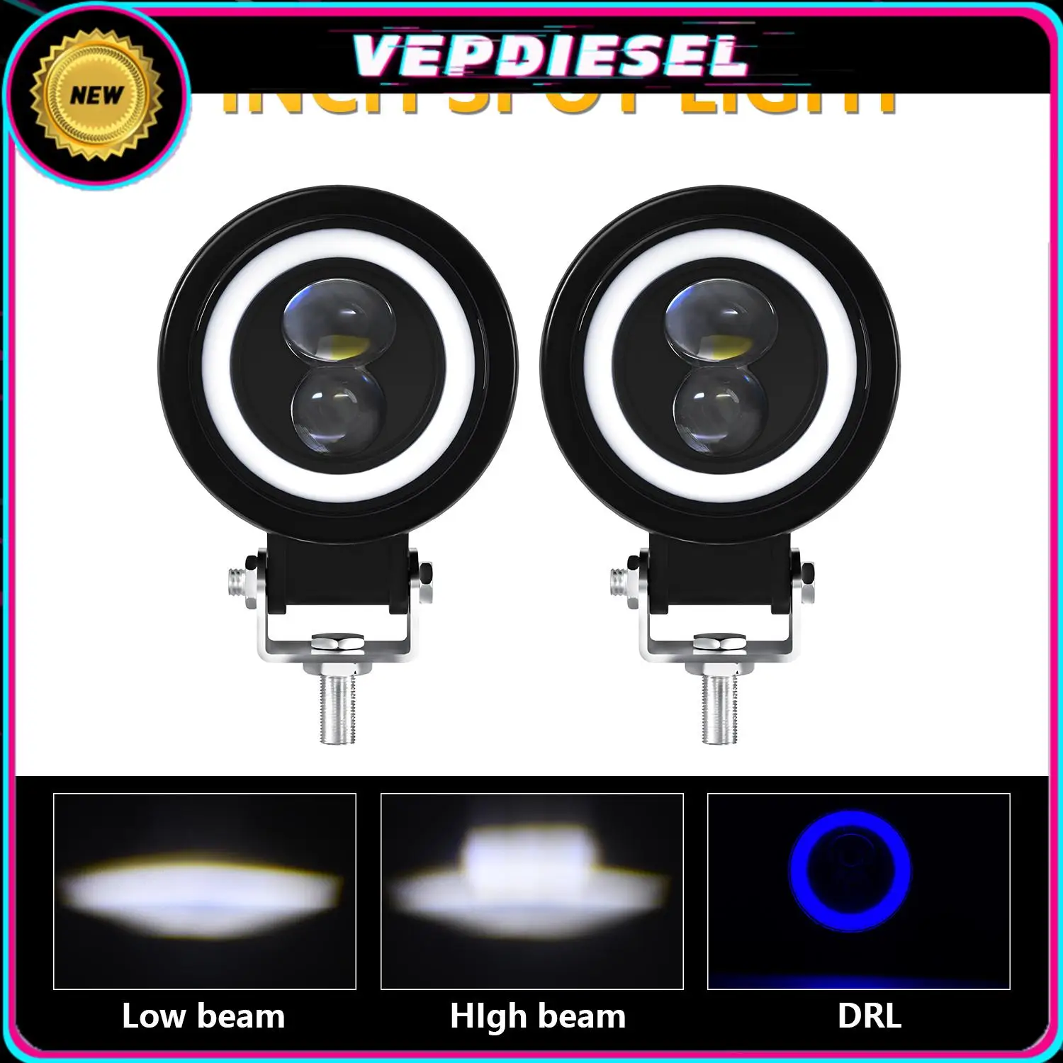 

3-дюймовый светодиодный рабочий фонарь для автомобиля, мотоцикла, квадроцикла, 60 Вт, 6000 К, 9-80 В, аксессуары для наружного освещения автомобиля